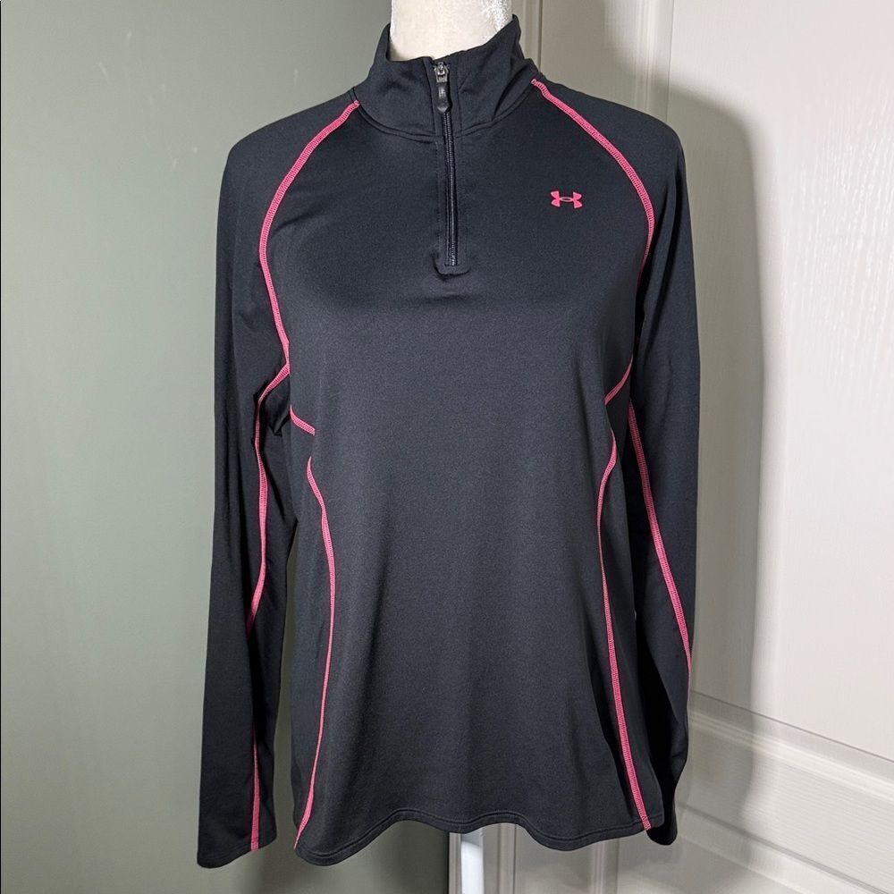 Under Armour ColdGear Black 1/4 Zip Pullover with Pink Stitching Women’s XL